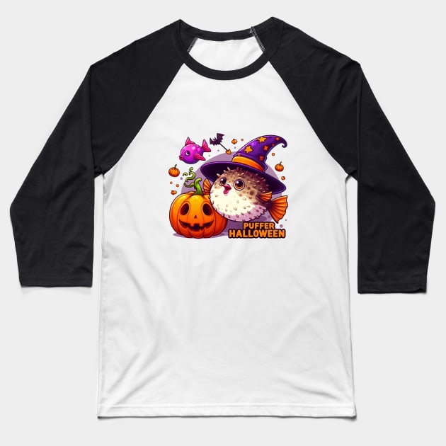 Puffer Fish  Puffer Halloween Baseball T-Shirt by BukovskyART